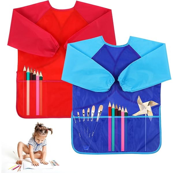 2 Tabliers Peinture Enfants Nidoul | Sans Manches, 3 Poches | Imperméable | 2-7 Ans | Licorne/Palmier