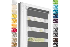 ‎ESTIKA Estika® Doppelrollo Klemmfix ohne Bohren - 135 cm x 120 cm - Anthrazit - 27 Stoff Farben, Tag und Nacht Duo Rollo, Rollos für Fenster ohne Bohren, Fenster sichtschutz (135 cm Stoffbreite)