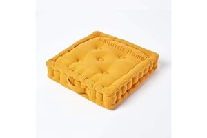 EXQUIZIT HOME Booster Cushion Seat Pad 100% Cotton Filling Cushion Thick Seat Pads Adults Chair Armchair Garden Mustard 45cm x 45cm + 10cm Thickness Approximate