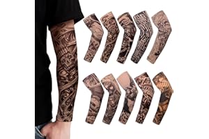 TSHAOUN 10 Stück Tattoo Ärmel Set Gefälschte Sonnencreme Armlinge, Tattoo Ärmel Tattoo Armstrumpf für Männer Frauen Nylon Temporäre Tätowierung Tattoo Strumpf Arm für Karneval Fasching Party (10PCS)