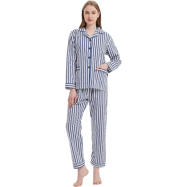 Pyjama Femme Hiver 2 Pièces En Coton - Manches Longues Imprimé Lune Et Étoiles - Confortable Et Chaud