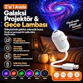 2&rsquo;si 1 Arada Galaksi Projekt&ouml;r Gece Lambası &ndash; 360&deg; Esnek Boyunlu USB LED Yıldız Projeksiyon, Ayarlanabilir Işık