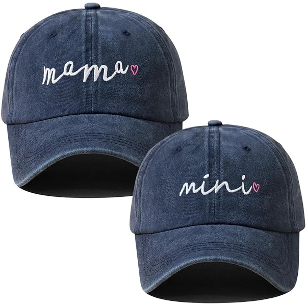 Set Di 2 Cappellini Baseball Abbinati Mamma E Figlia – Ricamati “Mama” E “Mini” – Nero E Rosa, Regolabili, Unisex - 2