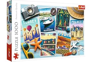 Trefl - Wakacyjne Pocztówki - Puzzle 1000 Elementów - Kolaż, Podróże, Nowoczesna Układanka, Kreatywna Rozrywka, Turcja, Grecja, Hiszpania, Włochy, Francja, Kostaryka, dla Dorosłych i Dzieci od 12 Lat