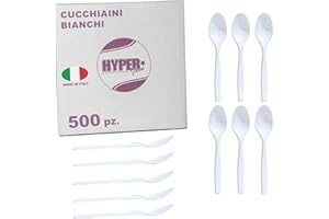 HYPER form -500 Cucchiaini in Plastica Bianchi, Riutilizzabili e Robusti per Aperitivo e Dessert. Per compleanni Feste e Party.