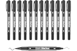 YISAN Marcatori Permanenti,Pennarelli Indelebili a punta ultra fine neri, doppia punta, per vetro, plastica, legno, pietra, 12 pezzi, 70788