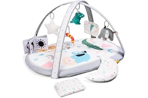 Lupantte Tapis d'Éveil Bébé 7 en 1, 2 Tapis Remplaçables, Tapis d'éveil pour Bébé, avec 6 Jouets D'éducation Précoce, Antidérapant épais Tapis d’eveil, Cadeau, Adapté aux Nouveau-né