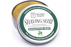 Taconic Shave Barbershop Quality Shaving Soap for Men & Women with Antioxidant-Rich Hemp-Seed Oil – Moisturizing Shaving Soap for All Skin Types – 4 oz. Puck – Eucalyptus Mint