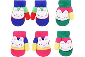 JUPSK Guanti da Bambino Guanti Invernali caldi lavorati a Maglia Magic Stretch Guanti Colorati Spessi per Coniglietti per Neonati Maschi 1-3 anni, 3 paia