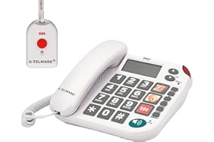 G-TELWARE PRO (Weltneuheit) Silence SOS Technik/SOS Param.einstellb./2023-2024er Modell Haus Notruf Seniorentelefon mit FunkSOS-Sender - 1 Handsender mit Schlaufe, Satingrau, PRO+