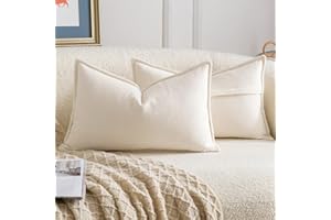 Madizz Juego de 2 Suave Chenilla Decorativo Funda de cojíns con Borde Neutras Fundas de Almohada Boho para Sofá Dormitorio Salón Crema Rectangular 30 x 50 cm