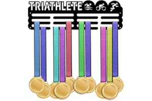 PH PandaHall Triathlon Medal Hanger Holder Trophy Medal Display Rack Hanger Awards Ribbon Cheer 3 Lines Sport Award Rack Montaggio A Parete Telaio In Ferro per Oltre 50 medaglie Collana Gioielli 40 cm