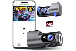CIEVIE Dashcam Auto Vorne 4K, 1,5" IPS Display & 5G WiFi & 64GB Karte, 360° Drehbar Mini Dash Cam, Auto Kamera mit WDR Nachtsicht, 24/7 Parküberwachung, G-Sensor, Loop-Aufnahme, 170° Weitwinkel, C200
