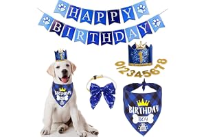 KUTKUT Dog Birthday Hat Bandana - Party Supplies with Numbers, Scarf Bow & Happy Birthday Banner Set