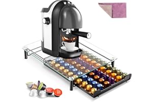 HEVOL Porte Capsules pour Nespresso, Capacité 60pcs Rangement Capsule en Verre Transparent, Tiroir Capsules pour Nespresso pour Organisateur Capsule de Café, Livré avec Un Chiffon de Nettoyage