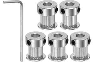 sourcing map 5pcs 2GT Calage Poulie 20 Dents 6,35 mm Alésage 16mm Dia. Aluminium Calage Courroie Poulie avec 2mm Hex Clé Molet pour 10mm Largeur Ceinture 3D Imprimante CNC Machine, Noir