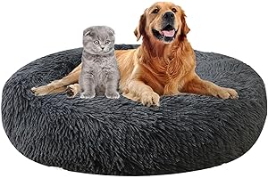 MAIFENGL Cama para Perros, Camas de Gatos Perros Donut con Parte Inferior Antideslizante, Lavables Cama para Mascotas- Dark Gray||Ø40cm/16in