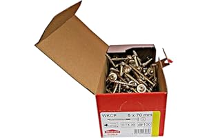 KLIMAS Holzschrauben Torx - Tellerkopfschrauben TX Gelb Schrauben - Flachkopfschrauben Holz - Tellerkopf - Schrauben Set Torx - Holzschrauben Set Dachkonstruktion Schrauben - 6x70 mm - 100 Stück