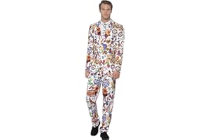 SMIFFY'S Smiffys Groovy - Traje Multicolor con Chaqueta, Pantalones y Corbata, Trajes destacados, Disfraces para Adultos