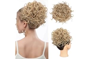 PORSMEER Chignon Postiche Cheveux Grande Postiches Bouclés Ondulés Cheveux Naturel Queue de Cheval Synthétique Drawstring Extension de cheveux pour Femmes Fille,Naturel Noir… (Blonde)