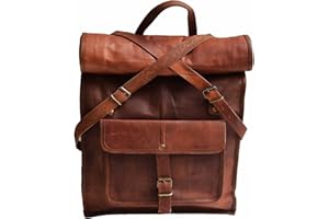 JAALD 58 cm Brązowy skórzany plecak w stylu vintage, torba na laptopa, wodoodporna zwijana torba do szkoły, torba na książki, wygodna, lekki, idealna do zabrania w podróż, na piesze wycieczki / piknik, dla mężczyzn
