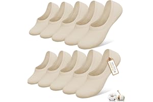 YouShow Invisible Socks 10 Pairs, Cotton No Show Trainer Socks for Mens Womens Non Slip Ankle Socks Loafers Short Socks