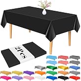 PLULON 2 Pieces Black Tablecloth Plastic Table Cover 137 x 274 cm Rectangle Table Cover for Birthday Party Home Table Decorat