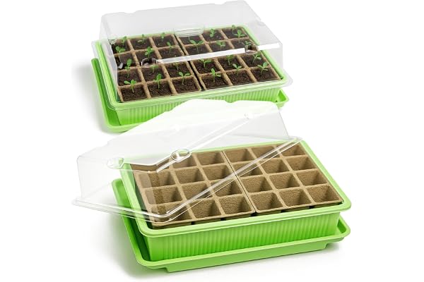 com-four® 2X Serre d’intérieur pour semis - kit de Culture pour 48 Plantes - bac de Plantation pour la Maison, 27 x 19 x 11 cm (02 pièces - Serre d'intérieur)