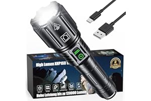 inverkey Torcia LED Ricaricabile, Estremamente Luminosa 120000 Lumen, Torce Ricaricabili USB, Torcia Tattica XHP160 con 6 mod