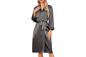Sopesil Women's Satin Dressing Gowns Long Ladies Kimono Morning Robes Bridal Soft Wedding Party Sleepwear V-Neck