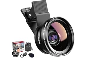 Auricase 2 en 1 Objectif Telephone Portable, Kit Objectif pour iphone, 12,5 x Objectif Macro Smartphone, Grand Angle 0,45x, Objectif Smartphone pour la Plupart des Smartphones