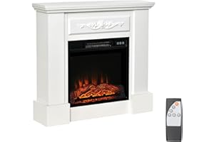 HOMCOM Chimenea Eléctrica 1800W Chimenea Decorativa con Marco Efecto de Llama Mando a Distancia Temporizador Protección contra Sobrecalentamiento para Sala 30 m² Blanco