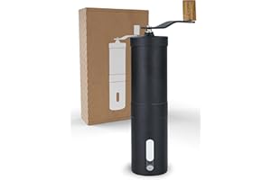 Lambda Coffee Kaffeemühle manuell aus Edelstahl und stufenlosem Keramikmahlwerk I Espressomühle Hand aus Holz mit Kegelmahlwerk - Handkaffeemühle I Präzise Mahlgradeinstellung