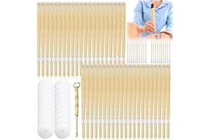 LEIKURVO 42 sztuki świec do uszu: wosk pszczeli, zestaw naturalnych świec do uszu, nietoksyczne, cylindryczne, z łyżeczką do uszu, tarczami ochronnymi, do czyszczenia uszu (żółte)