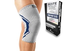 BLACKROX Kniebandage [Vergleichssieger 2024] Gr. S-XL | Damen & Herren | Stabilisierung für Knie & Meniskus | Perfekt für Sport, Fußball, Kraftsport & Bodybuilding | SAN ANTONIO V4 | Grau Gr. M