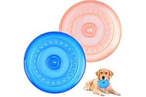 NECDEOL 2 Piezas Frisbee Perro, 18.5 cm Perros interactivos Frisbee, Disco Volador de Caucho Natural, Juguete de Disco Volador para Perro, para Entrenamiento del Dog, lanzar, atrapar y Jugar (Azul+Naranja)