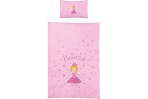 Arle-Living 3 tlg. Baby/Kinder Bettwäsche Motiv: Prinzessin - renforcé 100x135 cm + 40x60 cm + 1 Spannbettlaken 70x140 cm - 100% Baumwolle (mit Laken: Flieder)