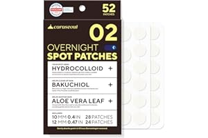 ‎CARASEOUL Caraseoul über Nacht Pickel-Patches – Stärker & Haftfester, 2 Größen Hydrocolloid, mit Bakuchiol & Aloe Vera, Korean Skincare, Dermatologisch Getestet, Pimple Patches (52 Stück)