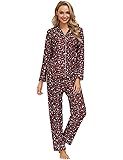 Zexxxy Women's Satin Long Button-Down Pyjamas with Trousers Sleepwear