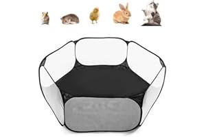 MJFENDAI Laufstall Kleintiere, Faltbar Käfig Zelt Kleintierkäfig Tragbar Atmungsaktiv und Transparent Übungszaun für Meerschweinchen, Guinea Pig, Hamster, Chinchillas, Welpe (Schwarz)