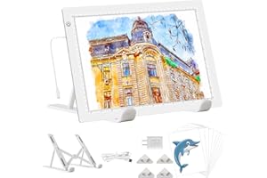 YINGWOND A4 LED Light Box Drawing with Internal Cord,14.2 * 10.6 in,3-Levels Brightness,Light Pad with Stand and British Standard Adapter,Ultra-Thin 8000LUX Light Board for Tracing,Diamond Painting