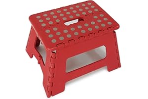 NAWA Home & Work - Taburete Plegable Multiuso 22 cm Altura con Asa, Ideal para Niños, Cocina, Pesca y Camping, Antideslizante, Soporta 150 kg, Rojo