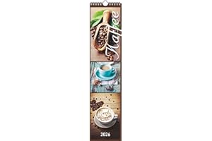 ‎ALPHA EDITION Alpha Edition - Küchenplaner Kaffee 2026 – Streifenkalender 11,3×49,5 cm mit Rezeptideen & deutschem Kalendarium, schlanker Wandkalender für Küche & Kaffeeliebhaber mit Platz für Termine & Notizen