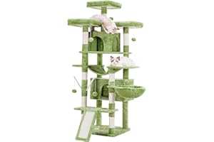 Hey-brother Drapak duży, 180 cm XXL, drapak dla dużych kotów, stabilny z linką sizalową, duża deska do drapania, kosz, 3 platformy i 2 domki, zielone EMPJ034GR