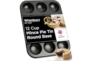 Wrenbury Mince Pie Baking Tray 12 Cup Shallow - Jam Tart Baking Tins - Commercial Grade Premium Non Stick Carbon Steel - Food Safe Easy Clean - Patty Tart Bun Tin