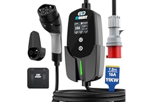 ‎EVDANCE EVDANCE Mobile Wallbox/Ladestation 11kW [3-phasig|7.8m|6-16A] Typ 2 Ladekabel CEE 16A auf Typ 2 mit Einstellbarer Ladeleistung für Elektroauto, Schwarz