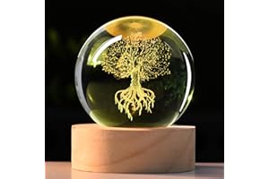 IFOLAINA Tree of Life Crystal Ball with Lighted Base Laser Engraved Glass Ball Tree of Life Night Light Decorative Globes 3D Crystal Plant Sphere Gifts for Her Birthday