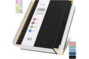 OMEYA Notizblock, Notizbuch A4 Liniert, Notizbücher mit 300 Nummerierten Seiten, 100GSM Dickes Notizheft, Hardcover Leder spiralbindung Journal für Frauen und Männer, Großes Notizbuch für Arbeit Büro Schule