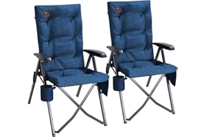 EVER ADVANCED Silla de camping plegable, respaldo ajustable en 4 posiciones hasta 150 kg, silla plegable de 6 cm de grosor, acolchada, con bolsillo lateral, soporte para bebidas, silla de jardín