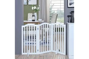 The Fellie Absperrgitter Hund H82cm, Freistehendes Schutzgitter mit Füßen，Kindergitter Klappbar, Holz Hundegitter Treppe, Absperrgitter für Häuser, Türöffnungen, Treppenschutzgitter ohne Bohren, Weiß